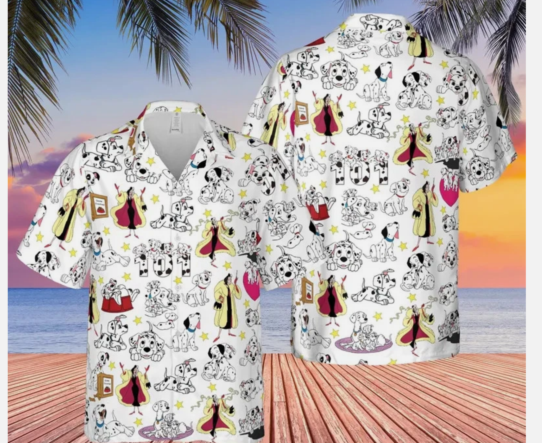 Disney 101 Dalmatians Characters Tropical Summer White Hawaiian Shirt
